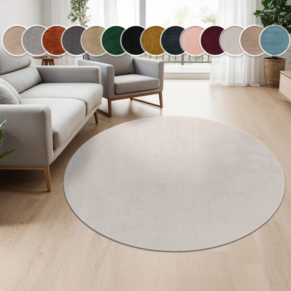 Paco Home Teppich »Cadiz 630«, rund, Kurzflor, Uni-Farben, besonders weich, waschbar