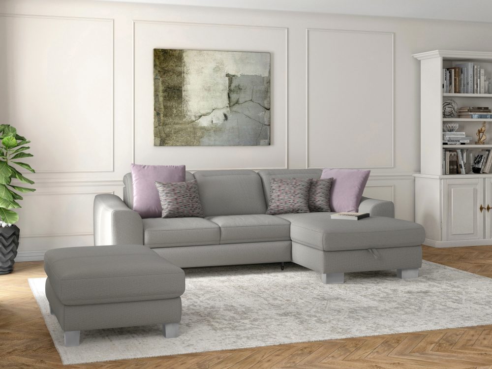 sit&more Ecksofa »Durness«, mit Federkern und hochwertigen Edelstahlfüssen, wahlweise mit Kopfteilverstellung, Bettfunktion und Bettkasten oder mit Bettfunktion und Bettkasten