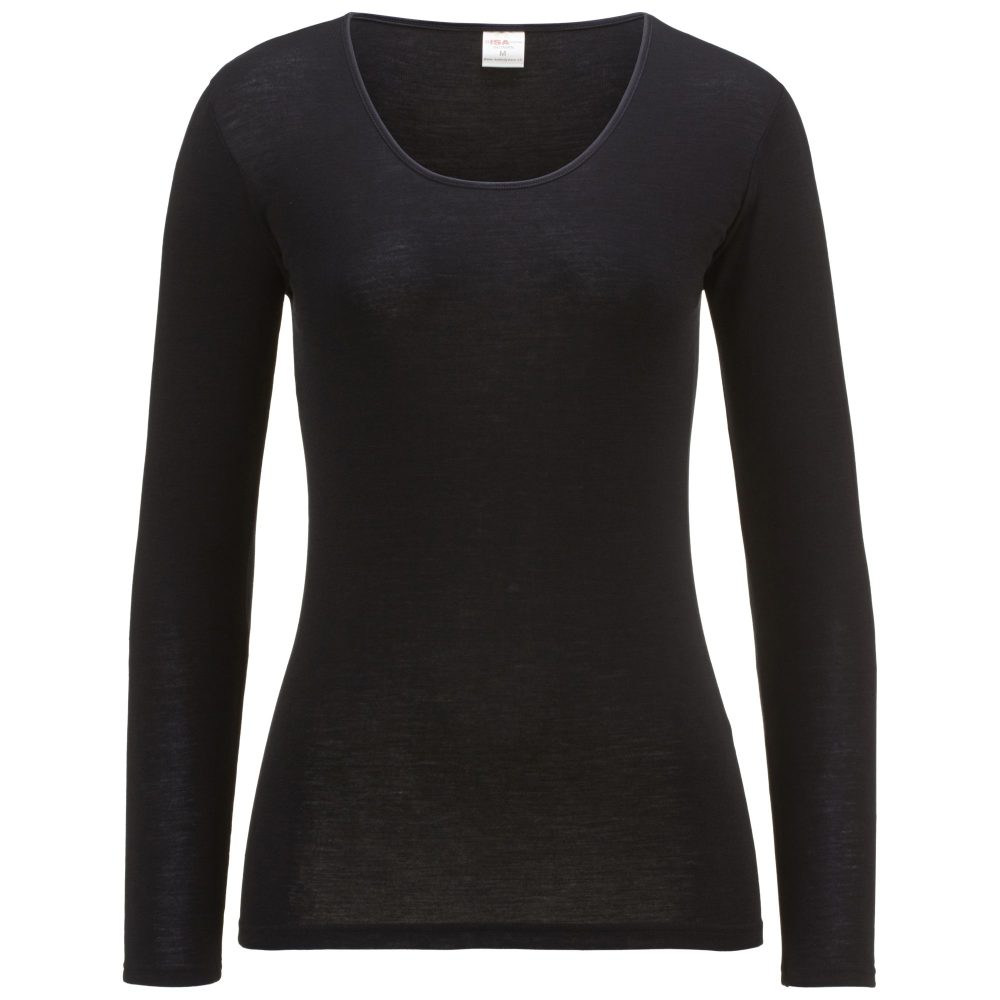 ISA bodywear - Shirt langarm, Rundhals, für Damen, Schwarz, Größe M