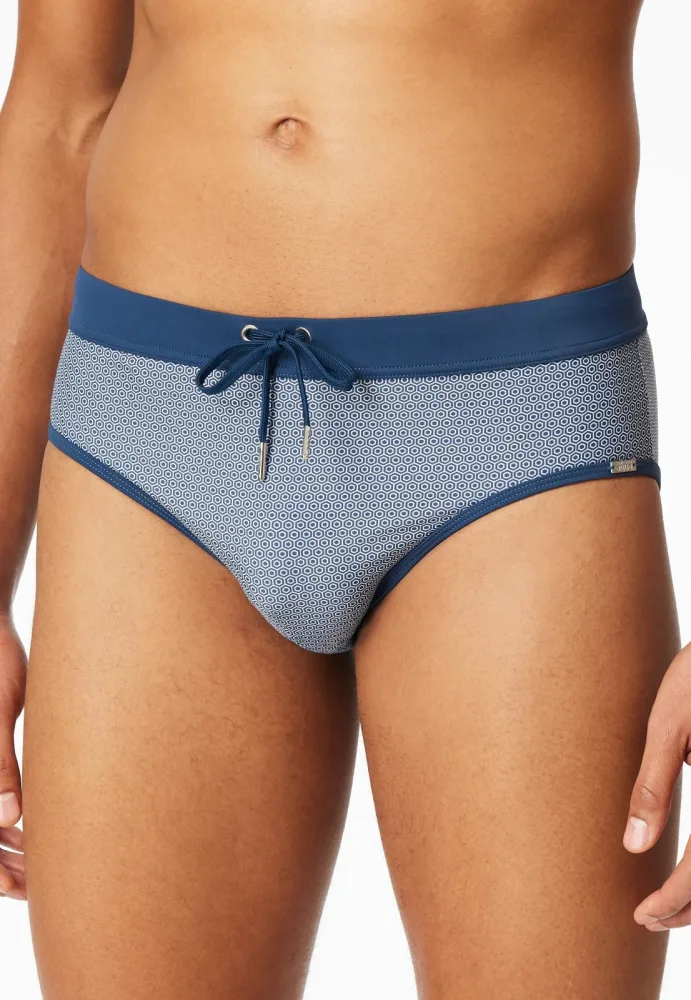 Schiesser Badehose Blau/Weiss gemustert - Aqua für Herren, Größe M, 82 % Polyamid, 18 % Elasthan