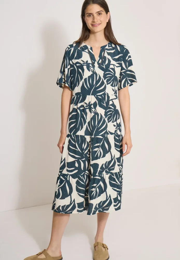 Midikleid mit Split Neck und Print