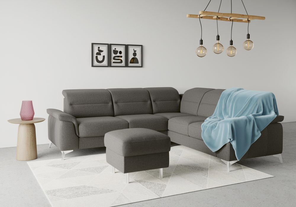 sit&more Ecksofa »Sinatra«, optional mit Kopfteilverstellung und Armteilfunktion oder Kopfteilverstellung, Armteilfunktion, Bettfunktion und Schubkasten, langer Schenkel links oder rechts bestellbar, chromfarbene Metallfüsse