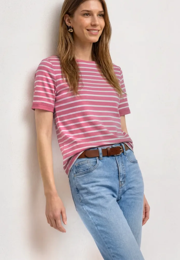 STREET ONE Rundhalsshirt Sommershirt mit Boat Neck und Streifen