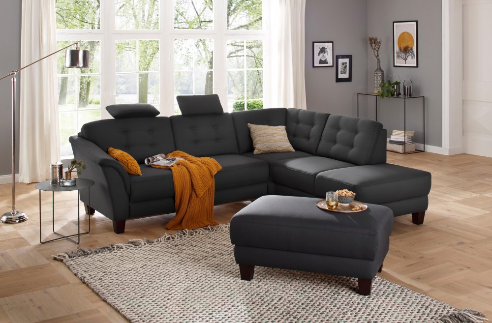 Home affaire Ecksofa »Lillesand«, mit Federkern und Knopfheftung im Rücken, Füsse Buche dunkel