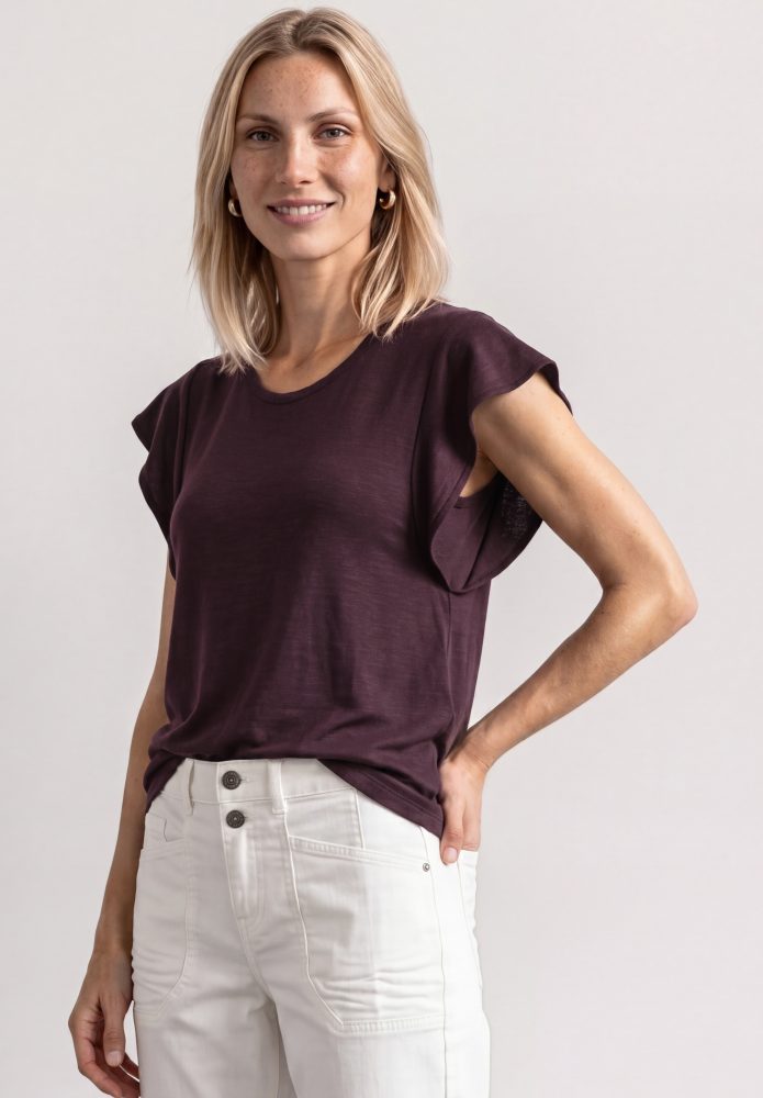 STREET ONE Shirttop Sommershirt mit kurzen Volant-Ärmeln