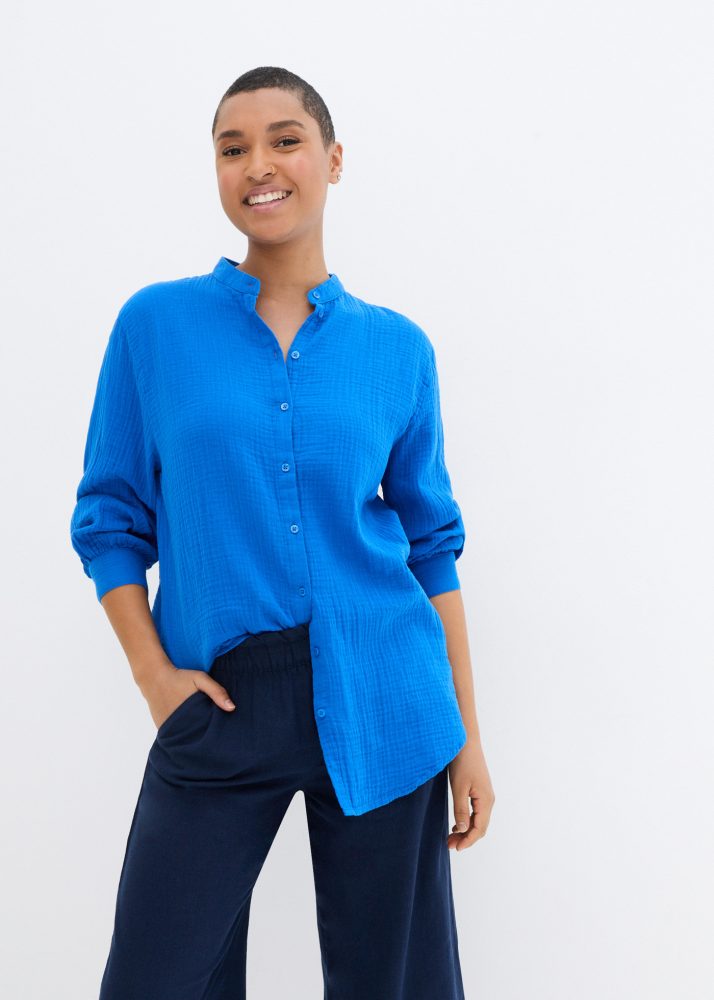 bonprix Longbluse aus luftigem Musselinblau 52Damen