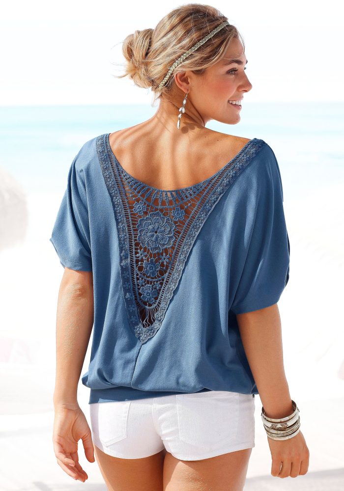 LASCANA Shirt mit Häkeleinsatz am Rücken