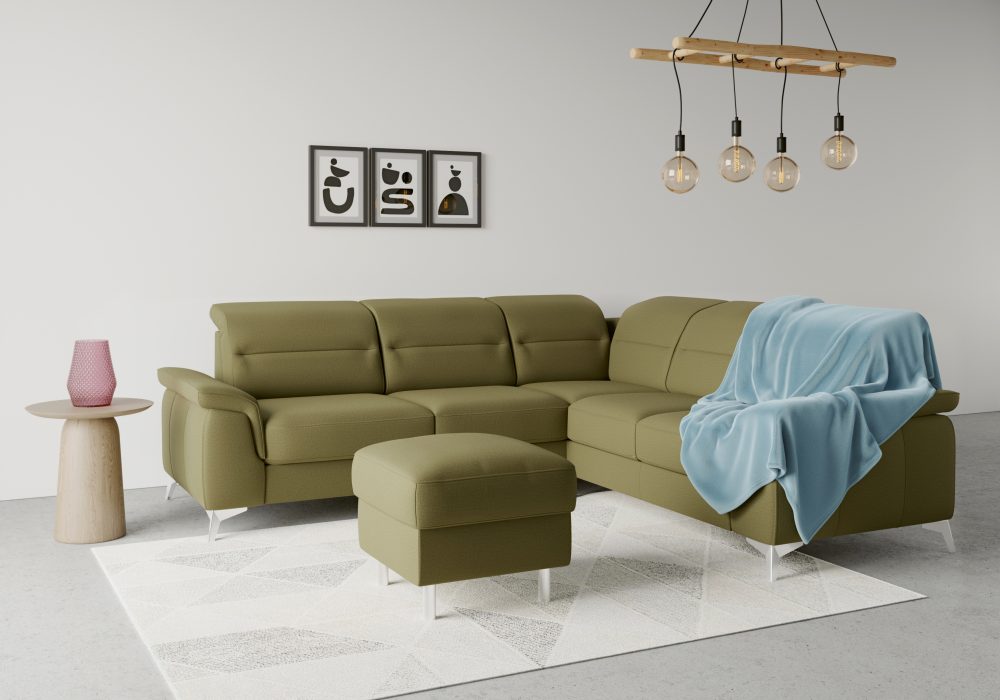 sit&more Ecksofa »Sinatra«, optional mit Kopfteilverstellung und Armteilfunktion oder Kopfteilverstellung, Armteilfunktion, Bettfunktion und Schubkasten, langer Schenkel links oder rechts bestellbar, chromfarbene Metallfüsse
