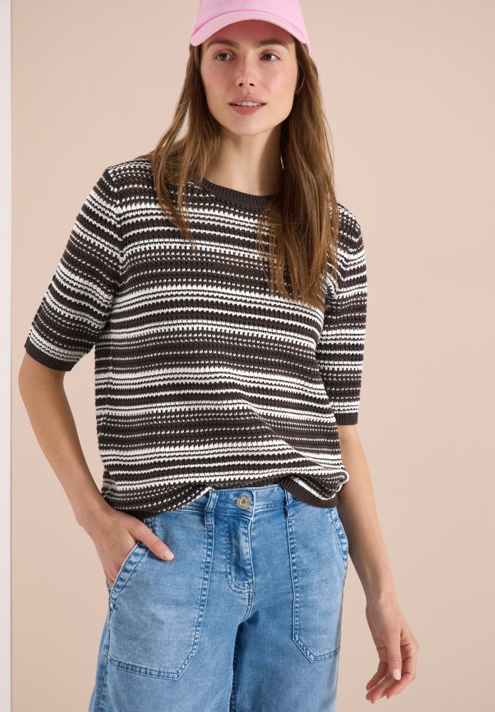 Cecil Strickpullover mit Rundhals und Streifen