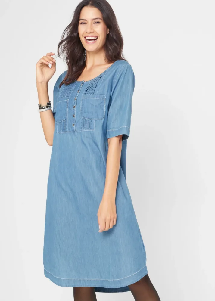 bonprix Kniebedeckendes Jeanskleid aus Bio-Baumwolle, Halbarmblau 54Damen