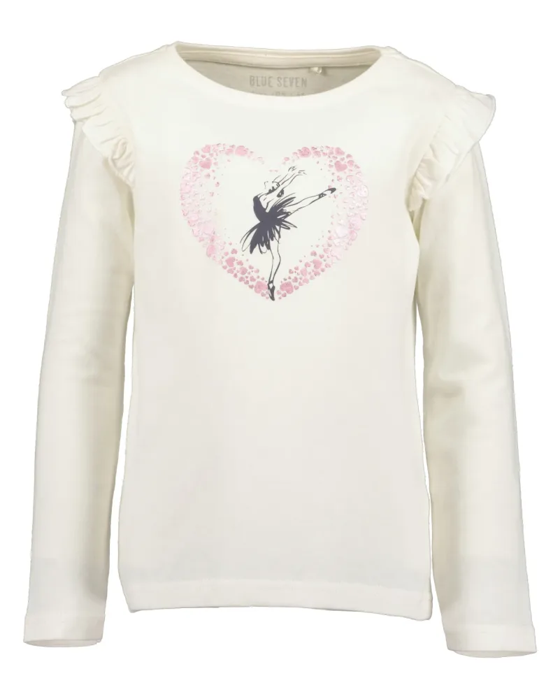 Blue Seven Langarmshirt Baumwolle, Rüschen, Motiv mit Tüllapplikation und Glitzerdruck