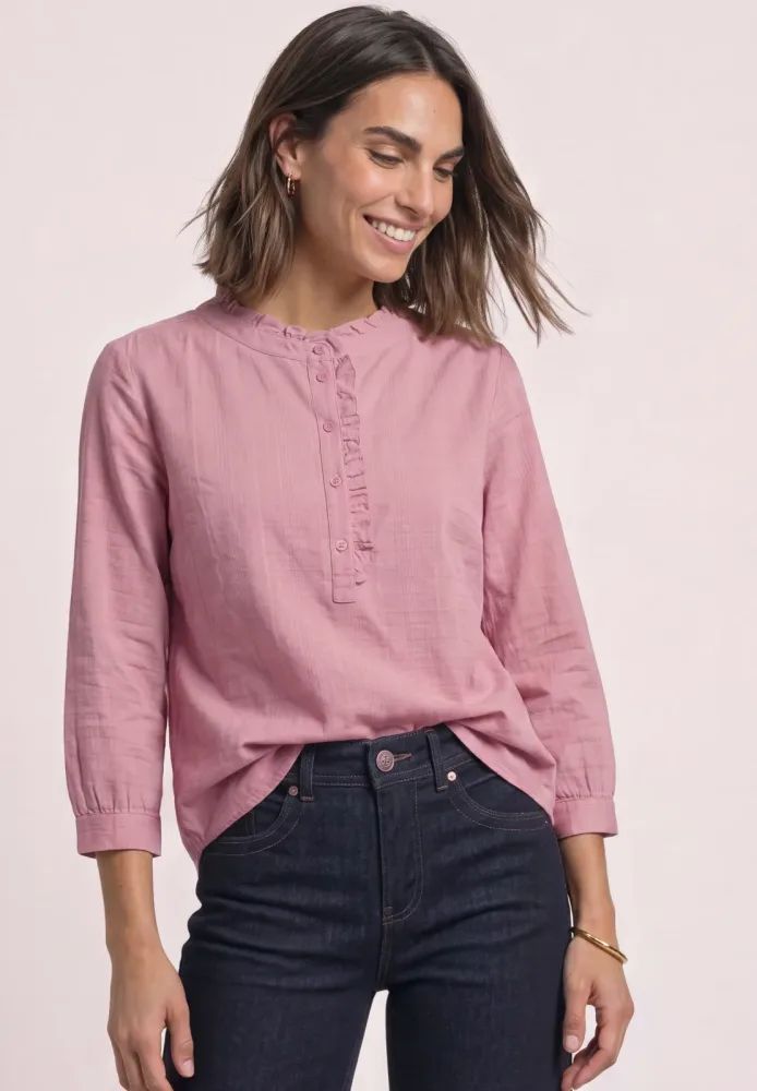 Langarm Cordbluse mit Rüschendetails