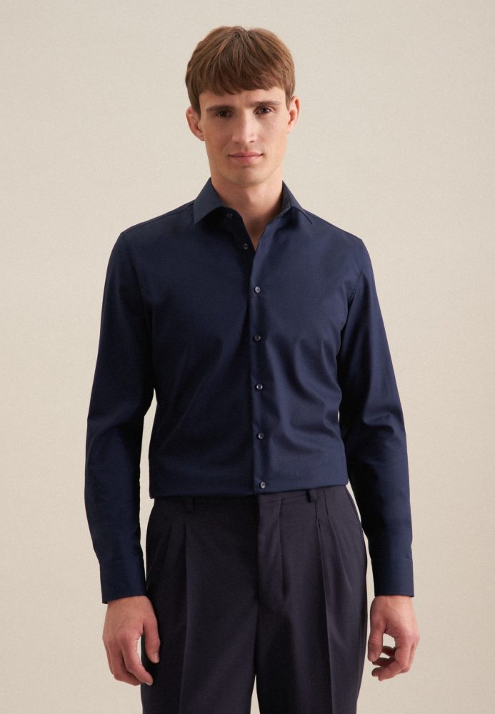 Seidensticker - Business Hemd Slim Fit Langarm Uni, für Herren, Dunkelblau, Größe 43
