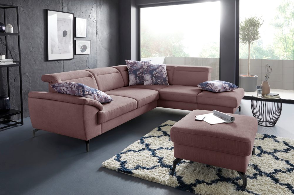 sit&more Ecksofa, 12 cm Fusshöhe, inklusive Sitztiefenverstellung, wahlweise Kopfteilverstellung, wahlweise in 2 unterschiedlichen Fussfarben
