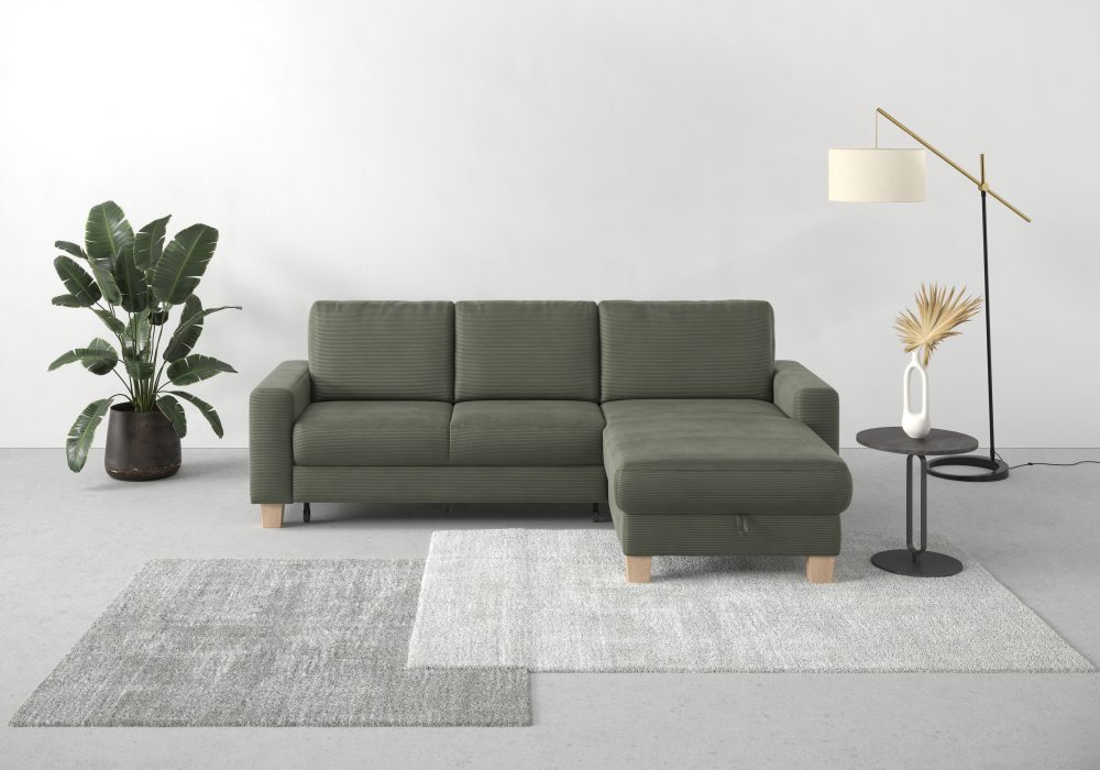 Home affaire Ecksofa »Summer«, mit Recamiere, mit oder ohne Bettfunktion und Bettkasten, Cord-Bezug