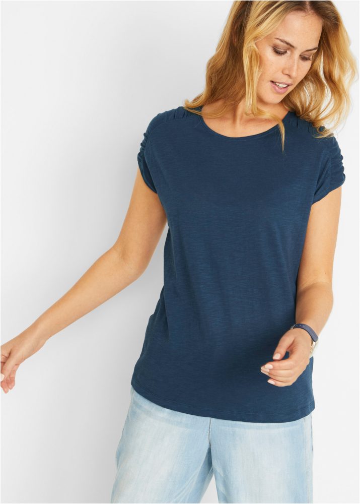 bonprix T-Shirt gerade Passform, überschnittene Schultern, mit Rundhalsausschnitt