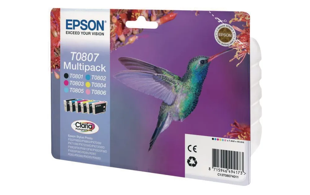 Epson Druckerpatrone T0807 Original Kombi-Pack Schwarz, Cyan, Magenta, Gelb, Photo Cyan, Photo Magenta C13T08074011