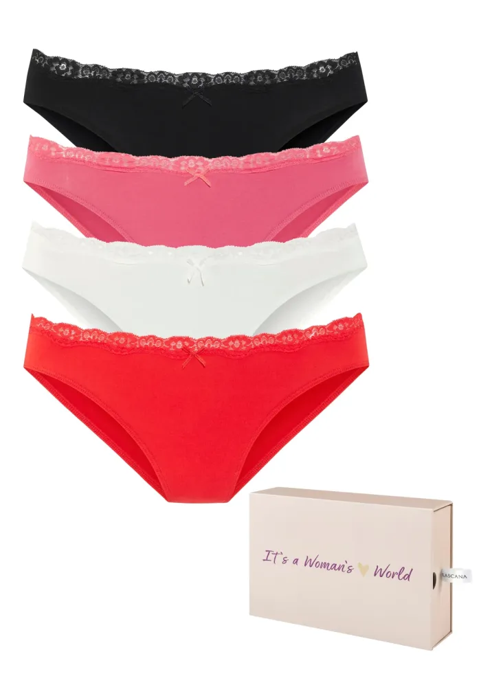 LASCANA Bikinislip Packung, 4 Stk. aus elastischer Baumwolle, in schöner Box