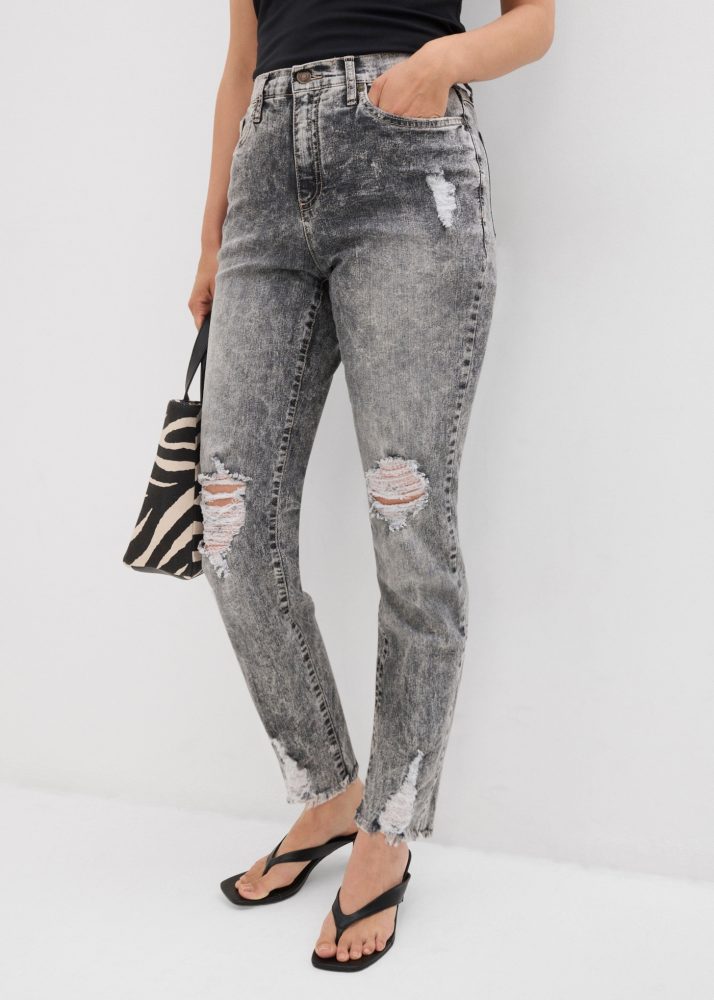 bonprix Mom-Jeans modischer Schnitt, Regular Fit, ausgefranster Saum