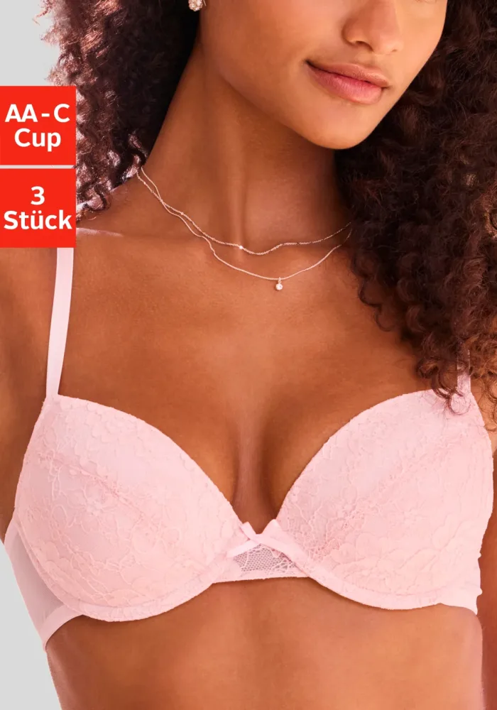 petite fleur Push-up-BH Packung, 3 Stück, mit Spitze, Bügel & herausnehmbaren Push-up-Kissen