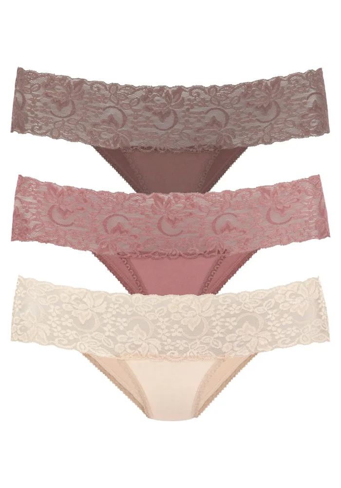 Vivance Brasilslip 3er-Pack, aus elastischer Baumwolle mit floraler Spitze