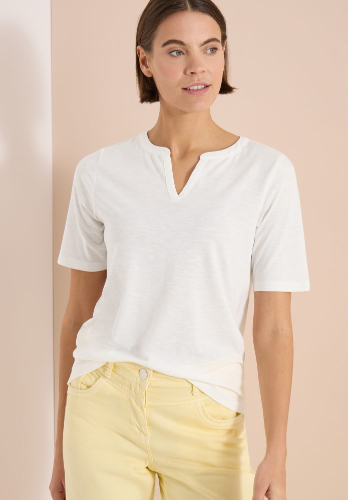 Cecil Kurzarmshirt Sommershirt mit Split Neck in Unifarbe