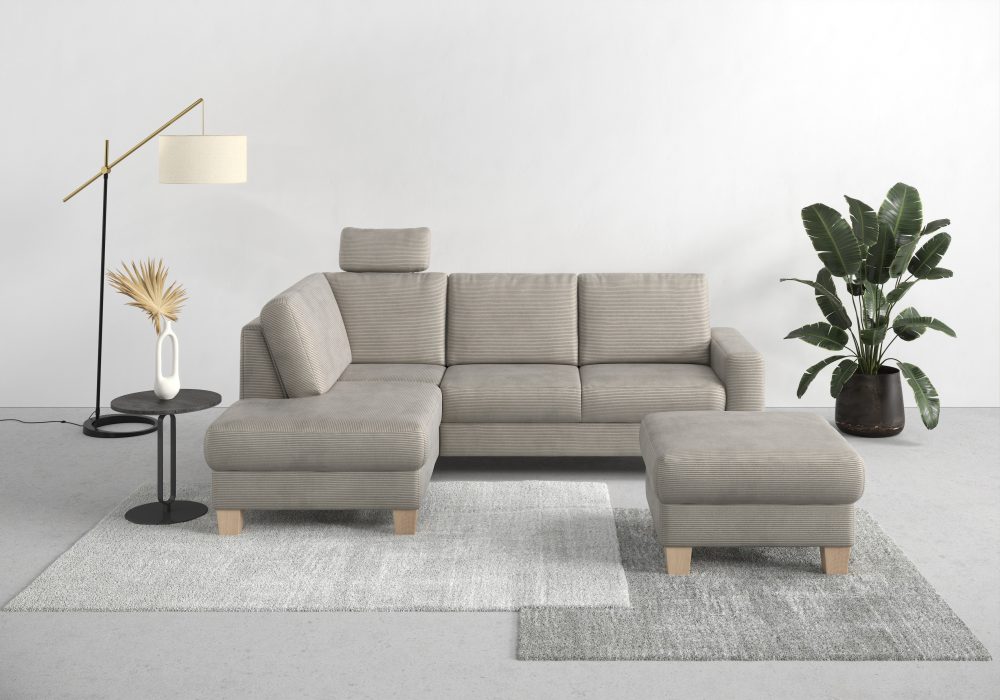 Home affaire Ecksofa »Summer«, mit Ottomane, wahlweise mit Bettfunktion und Bettkasten, Cord-Bezug