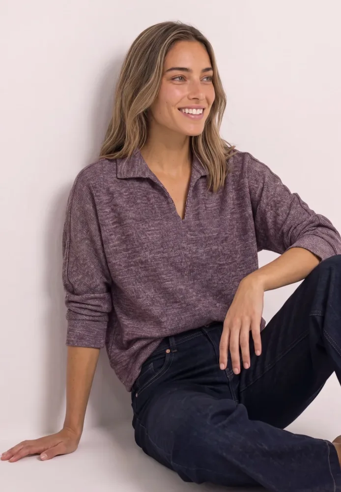 Langarm Poloshirt im Melange-Look