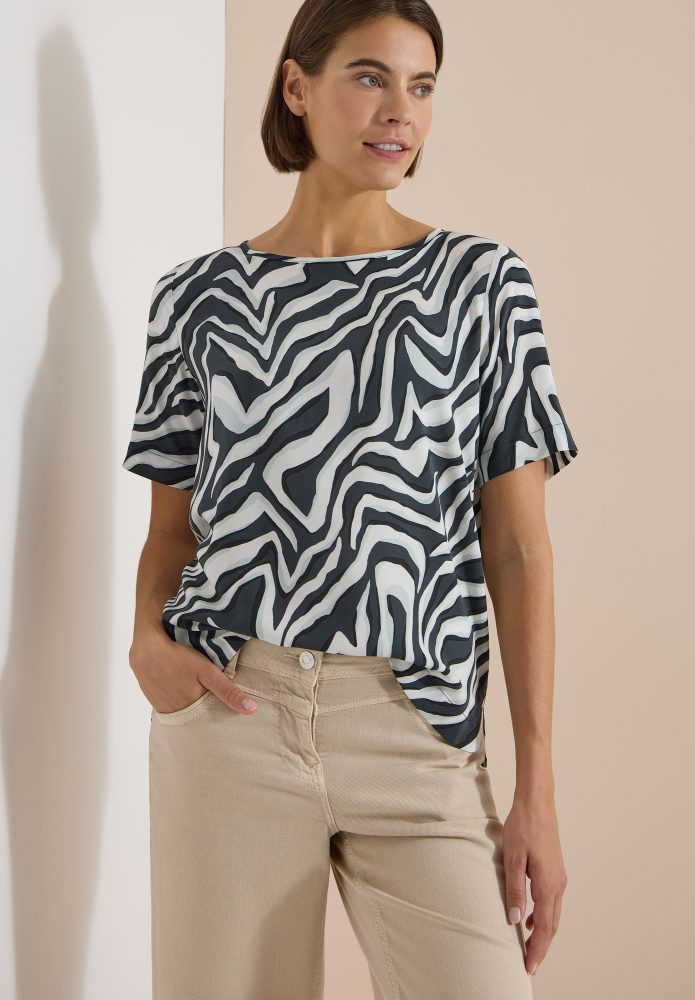 Cecil Shirtbluse Sommerbluse mit Rundhals und Print