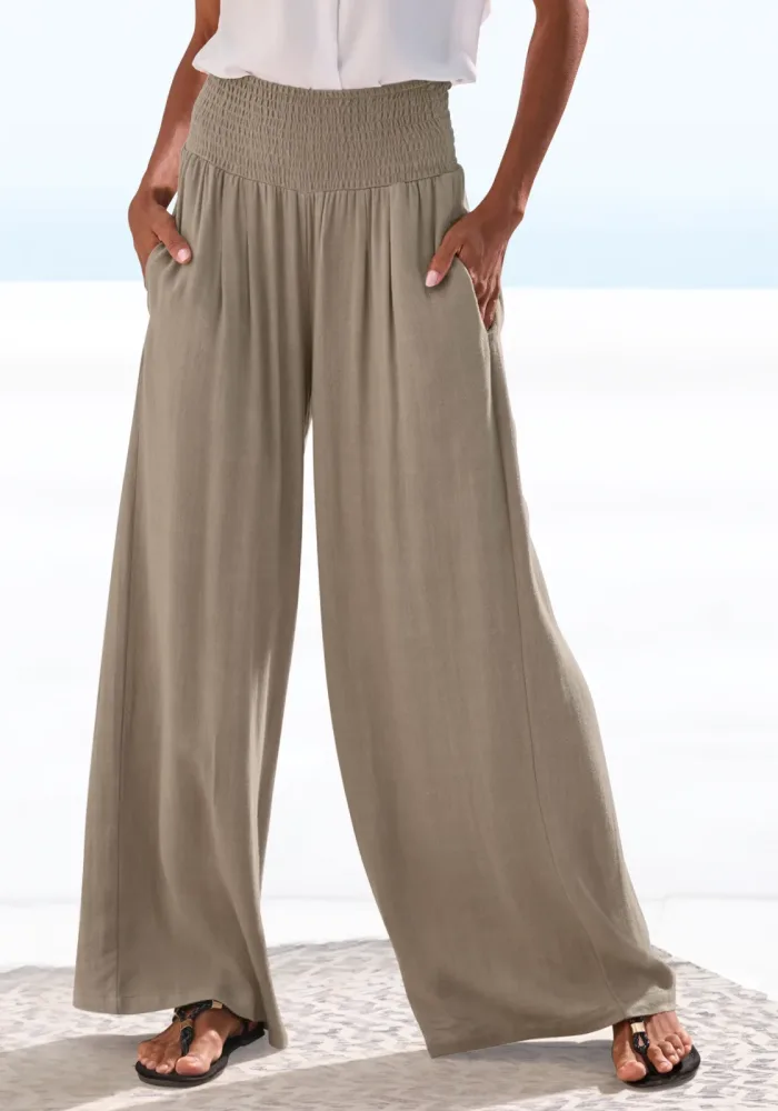 French Connection Leinenhose mit gerafftem Bund, weite Palazzohose für den Sommer