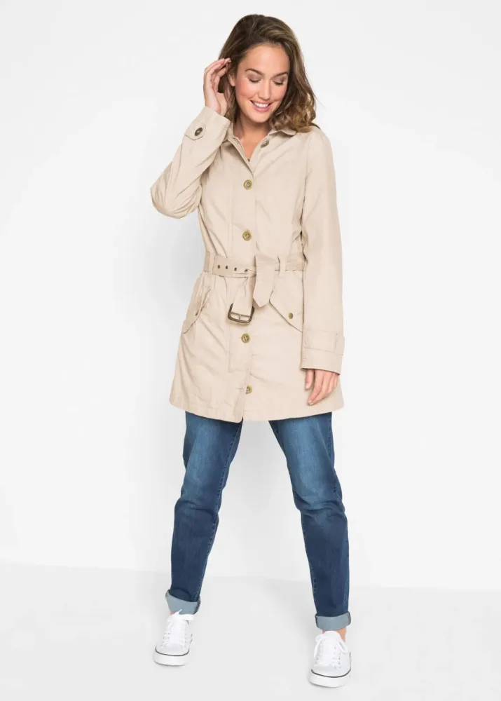 bonprix Trenchcoat aus Baumwolle, mit langem Arm, figurbetonte Passform, mit Gürtel
