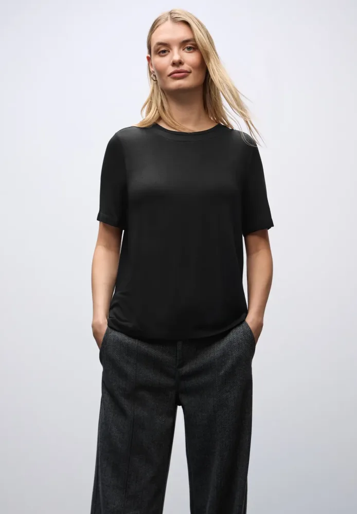 STREET ONE Kurzarmshirt mit Chiffon-Detail