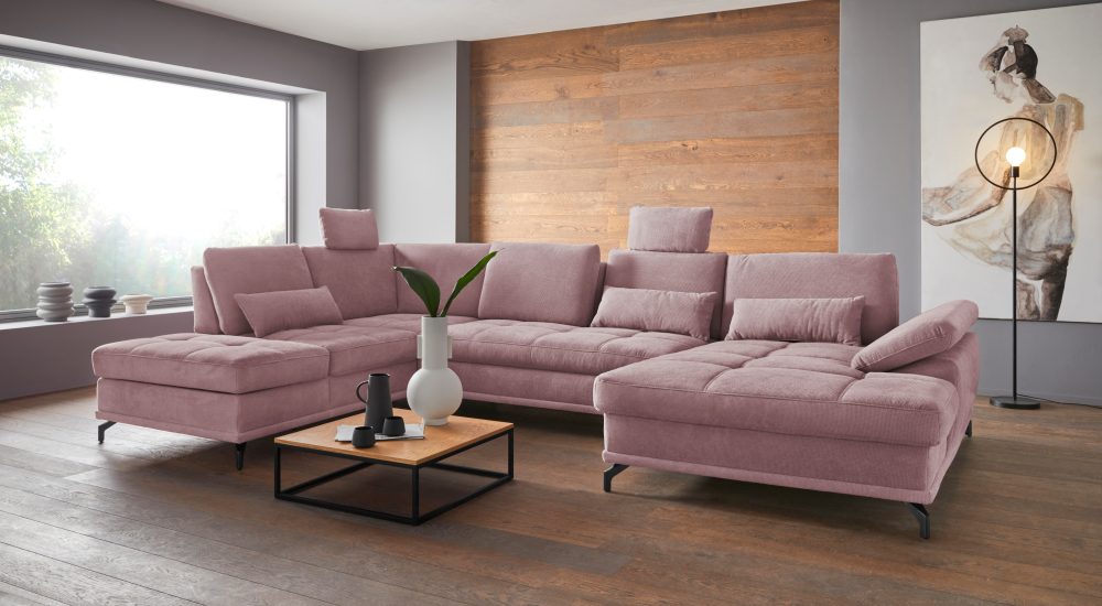 Places of Style Wohnlandschaft »Costello«, incl. Sitztiefenverstellung und Armlehnfunktion, Federkern, wahlweise mit Bettfunktion und Stauraum, 3 Nierenkissen