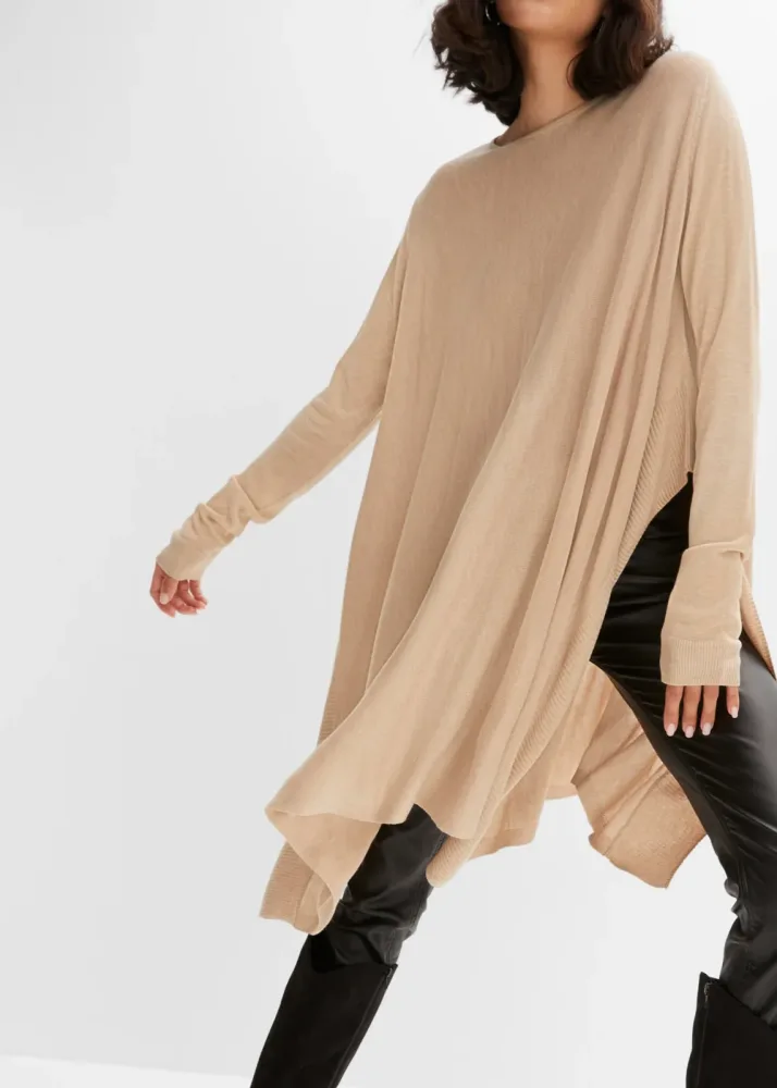 bonprix Long-Pullover aus Viskose-Mixbeige 52Damen