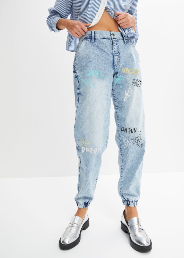 bonprix Loose-fit-Jeans mit sommerlichem Print, Barrel-Style, in verschiedenen Grössen
