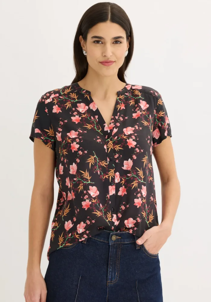 bonprix Kurzarmbluse Regular Fit, für Businessmode, aus Viskose, feminin gestaltet