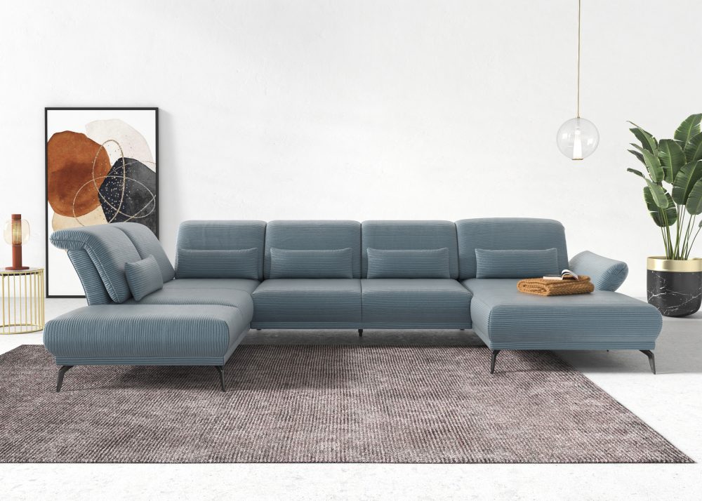 INOSIGN Wohnlandschaft »Coco«, wahlweise mit Sitztiefen, Armteil- und Kopfteilverstellung,im Cord, mit Füssen 15 cm hoch