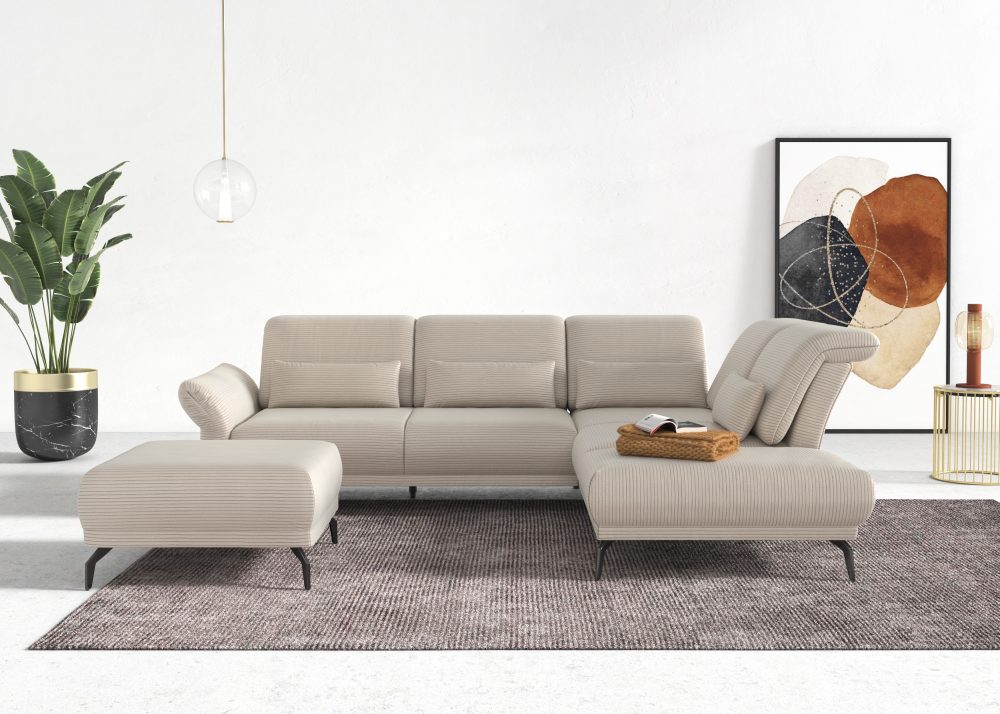 INOSIGN Ecksofa »Coco«, wahlweise mit Sitztiefen, Armteil- und Kopfteilverstellungim Cord, mit Füssen 15 cm hoch