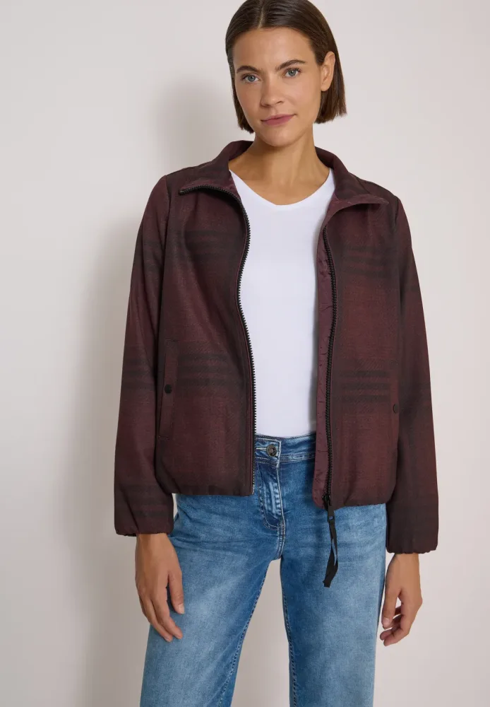Karierte Jacke in Wolloptik mit Stehkragen