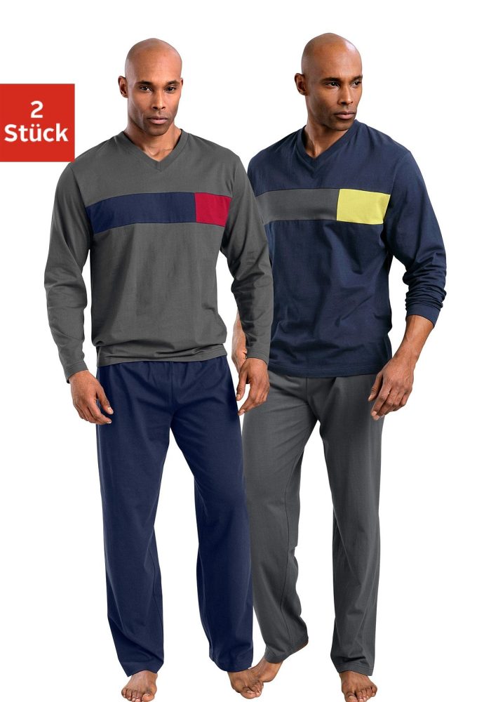 le jogger® Pyjama, (2 Stück), mit Colourblock-Einsätzen