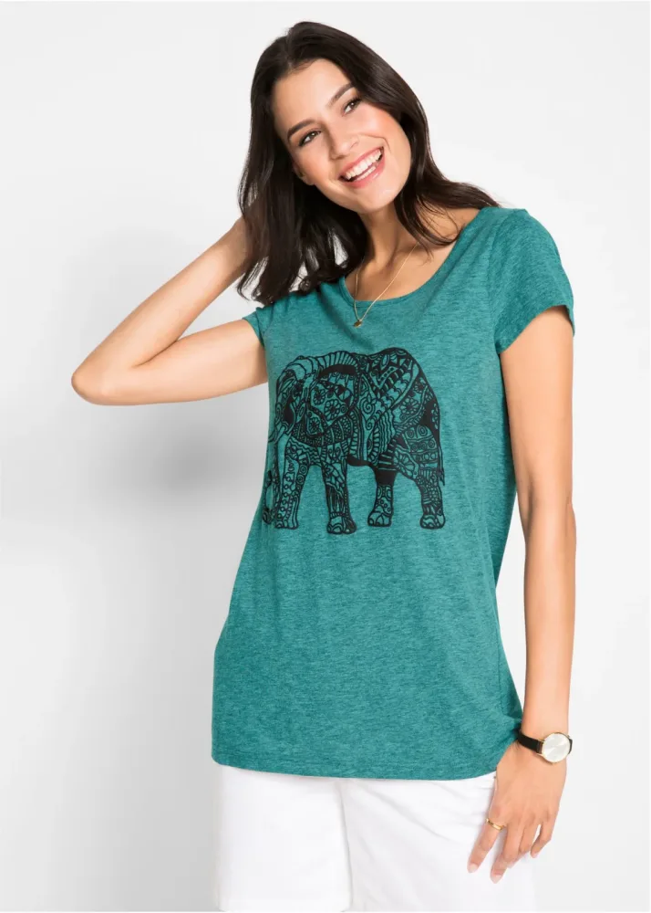 bonprix T-Shirt Regular Fit, Kurzarm, mit Frontprint, Rundhalsausschnitt