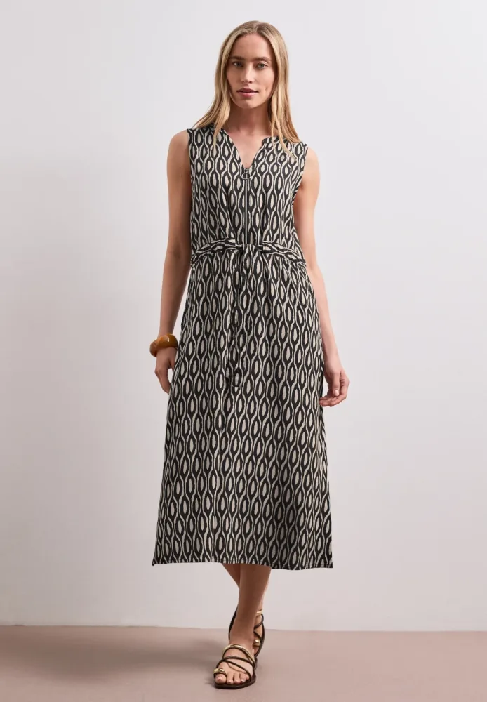 STREET ONE Midikleid Eingrifftaschen Sommerkleid mit grafischem Muster/Split Neck mit Zipperdetail