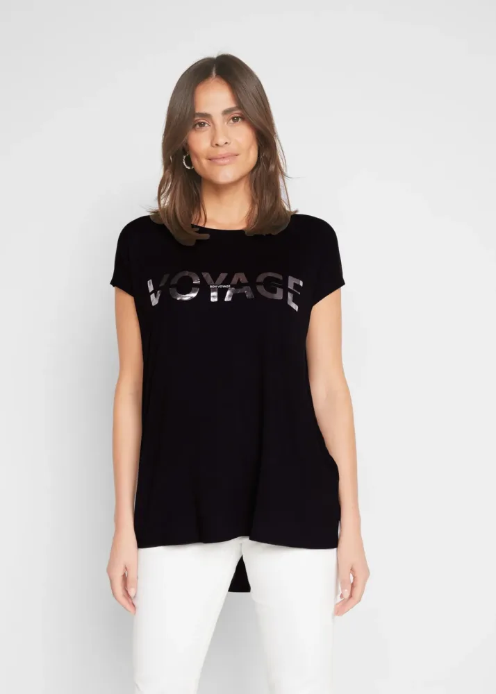 bonprix Longshirt hinten länger geschnitten, Kurzarm, mit Metallic-Druck