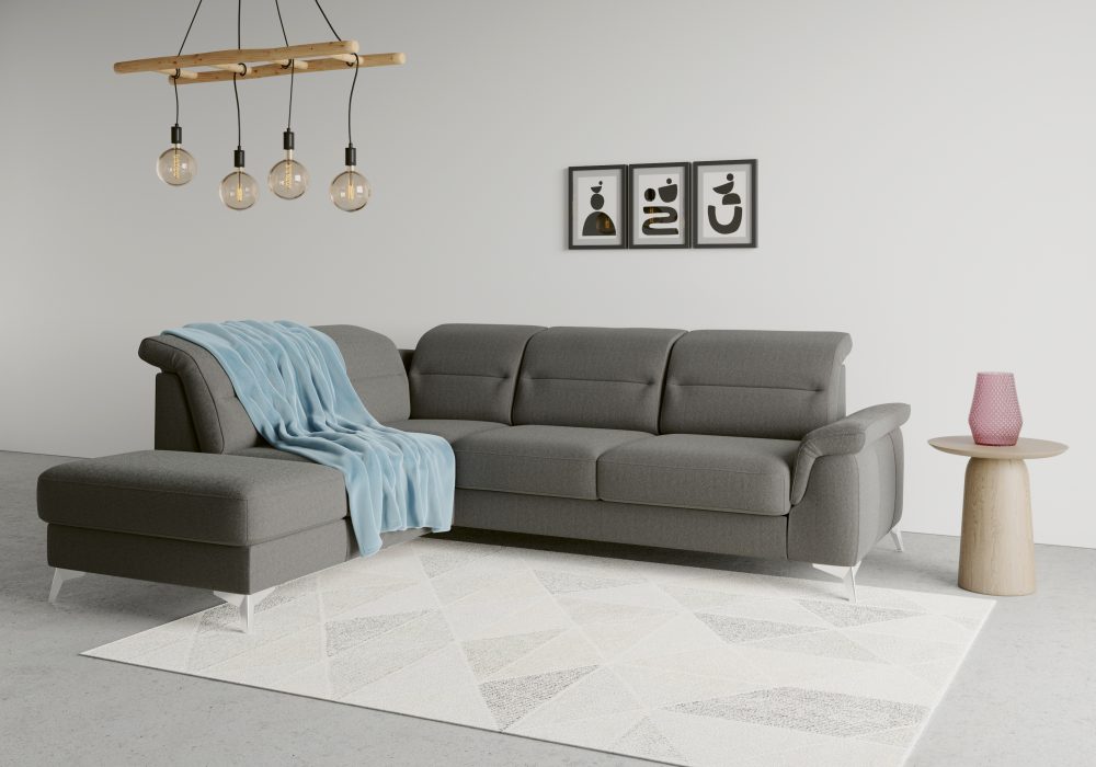sit&more Ecksofa »Sinatra«, mit Ottomane, optional mit Kopfteilverstellung und Armteilfunktion oder Kopfteilverstellung, Armteilfunktion, Bettfunktion und Stauraum, chromfarbene Metallfüsse