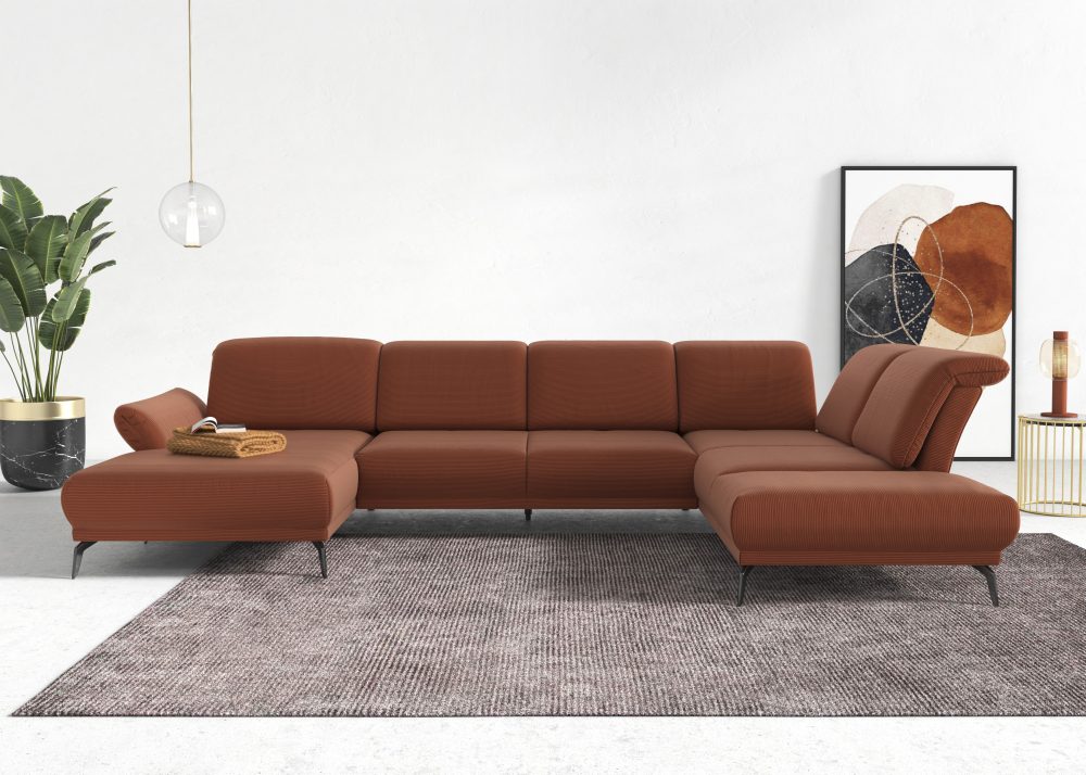 INOSIGN Wohnlandschaft »Coco«, wahlweise mit Sitztiefen, Armteil- und Kopfteilverstellung,im Cord, mit Füssen 15 cm hoch