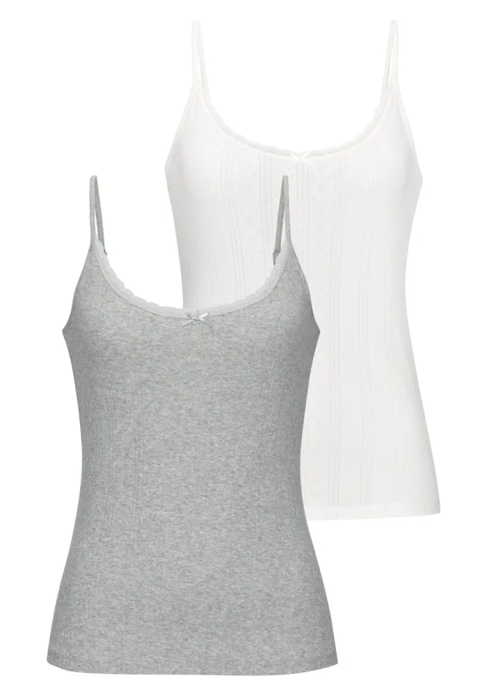 Vivance Unterhemd 2er-Pack, aus weicher Pointelle-Ware mit Spitze, reine Baumwolle