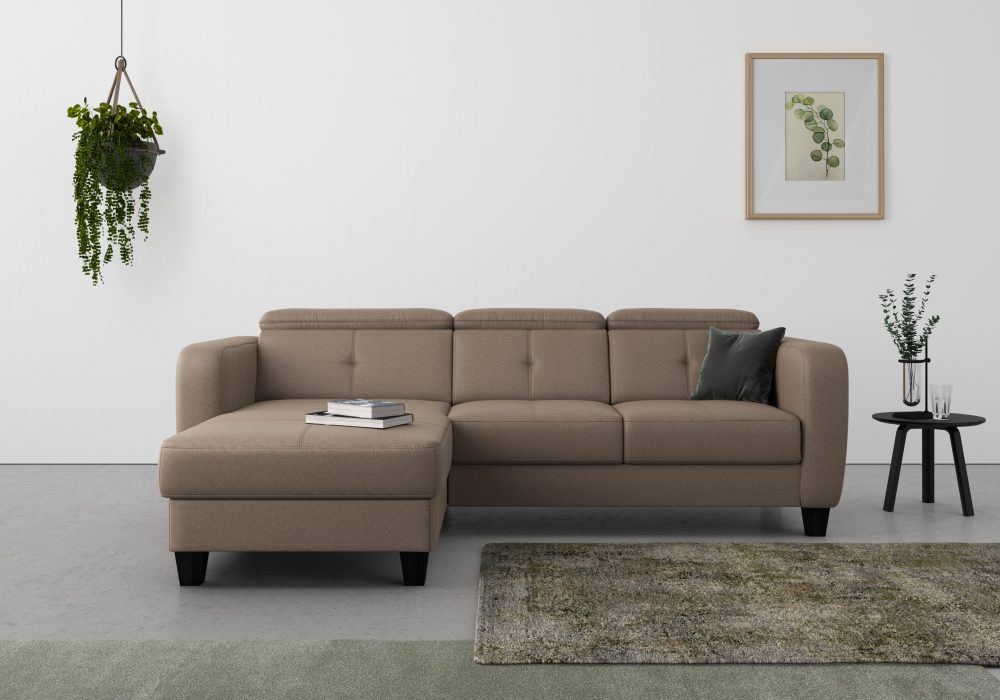 sit&more Ecksofa »Bellucci«, inklusive Kopfteilverstellung und Federkern, wahlweise mit Bettfunktion und Bettkasten