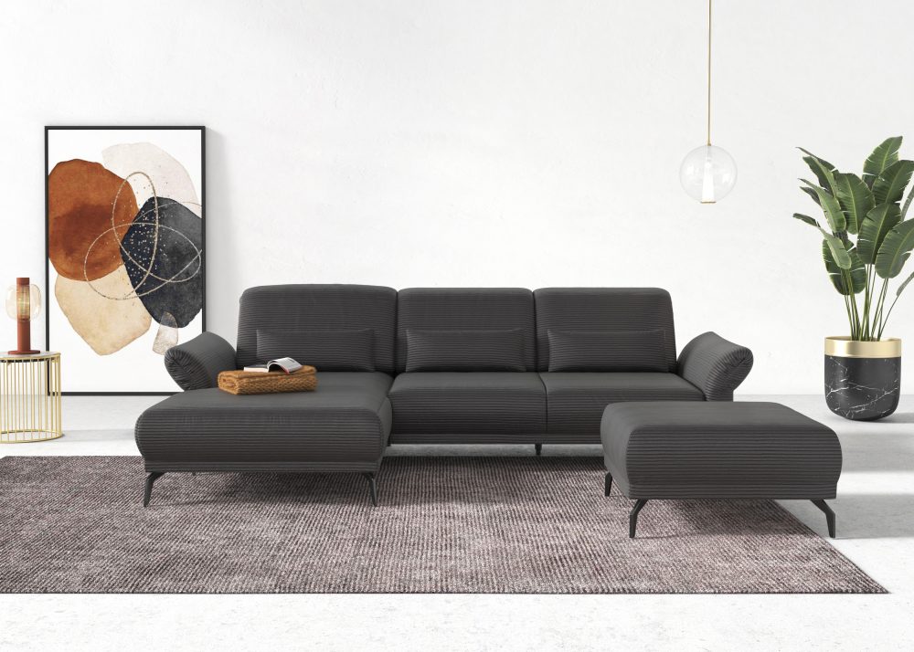 INOSIGN Ecksofa »Coco«, wahlweise mit Sitztiefen, Armteil- und Kopfteilverstellungim Cord, mit Füssen 15 cm hoch