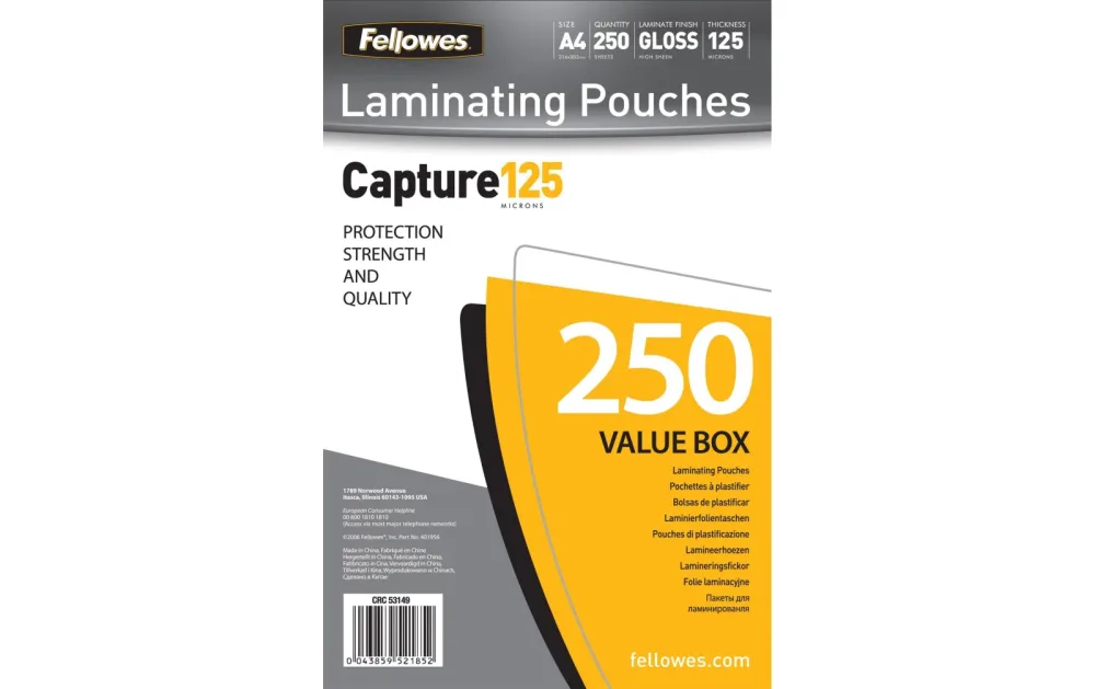 FELLOWES Laminiertasche A4 5314903 glanz, 125my 250 Stk