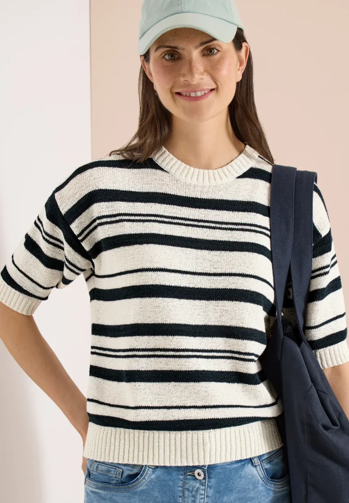 Kurzarm Pullover mit Streifen